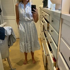 Blue and white striped button down dress